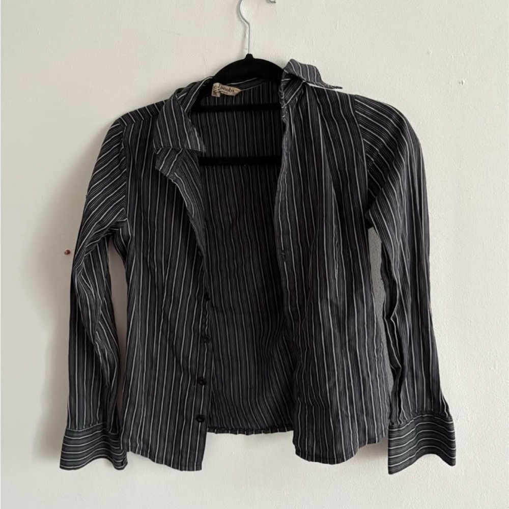 Black and White Striped Button-Up Shirt